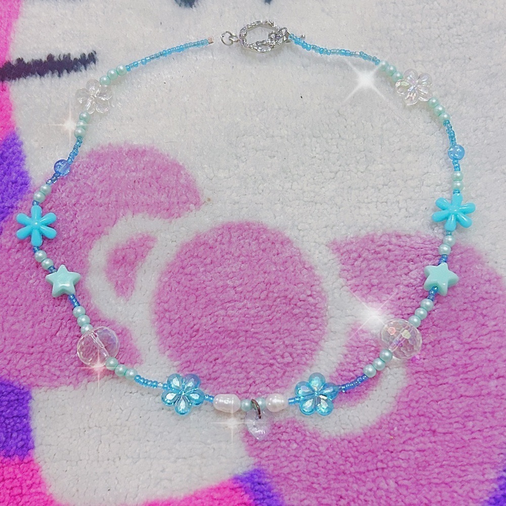 “Blue Light” Handmade Beaded Ice Princess frutiger aero Necklace